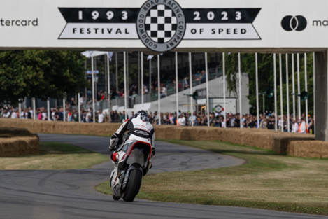 WMC250EV runs up the iconic hill at Goodwood Festival of Speed.